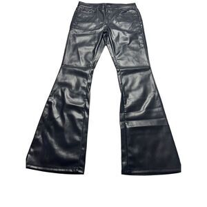 Mother Women's Black The Weekender Mid Rise Faux Leather Flare Pants Size 32 NWT